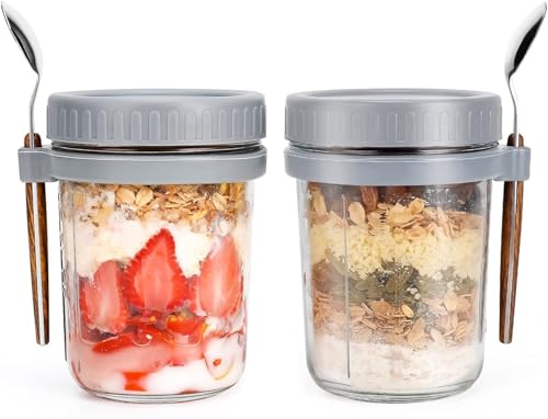 Lakshiv Enterprise Glass Food Storage Jar with Lid and Spoon Holder, 350 ml Borosilicate Glass Conta