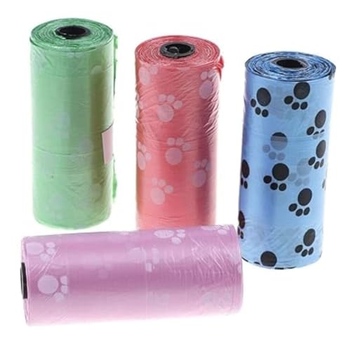 Dog Poop Bags Roll with Paw Print Design for Pet Waste Cleanup