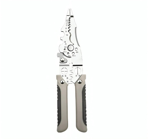 Wire Stripping and Crimping Tool with Multi-Function Cutting, Shear, Clamp, Screw Removal and Rubber
