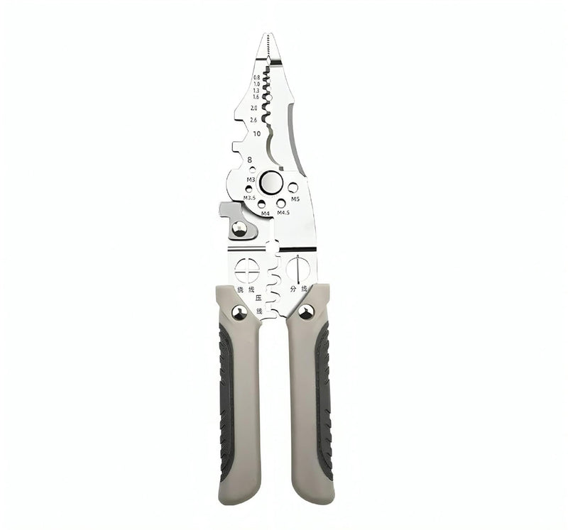 Wire Stripping and Crimping Tool with Multi-Function Cutting, Shear, Clamp, Screw Removal and Rubber-Coated Handle