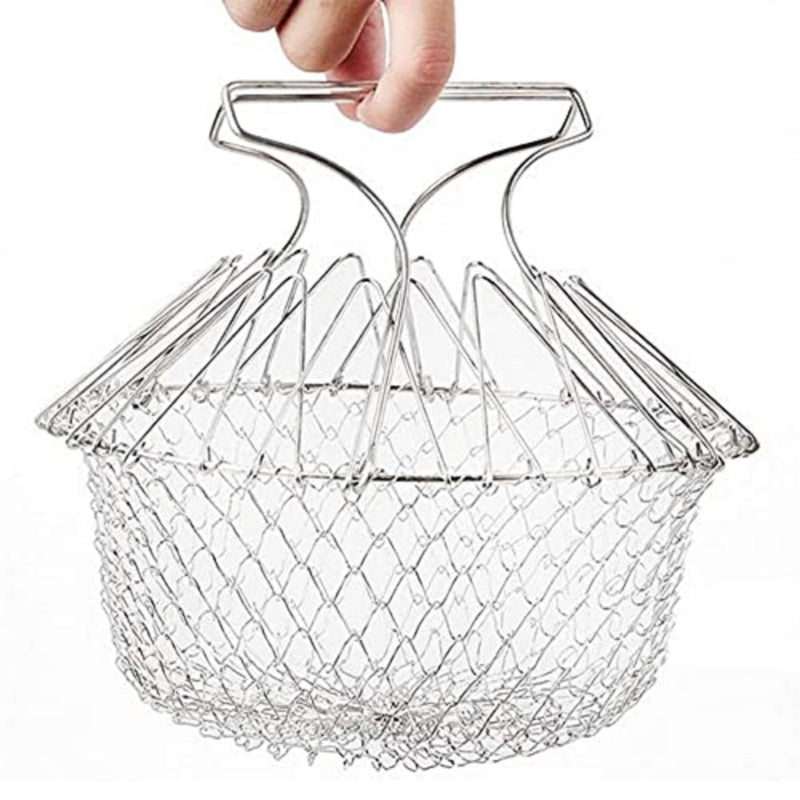 Lakshiv Stainless Steel Folding Frying Basket with Handle, Deep Frying Basket for French Fries, Chicken, Snacks, Cooking, Boiling and Straining, Foldable Kitchen Fry Basket