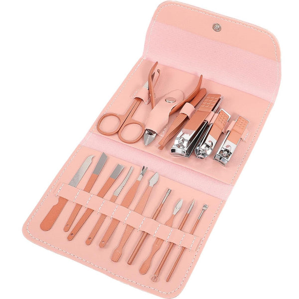 16 in 1 Manicure Pedicure Grooming Kit with Nail Clippers Scissors Cuticle Tools Set in Foldable Sto