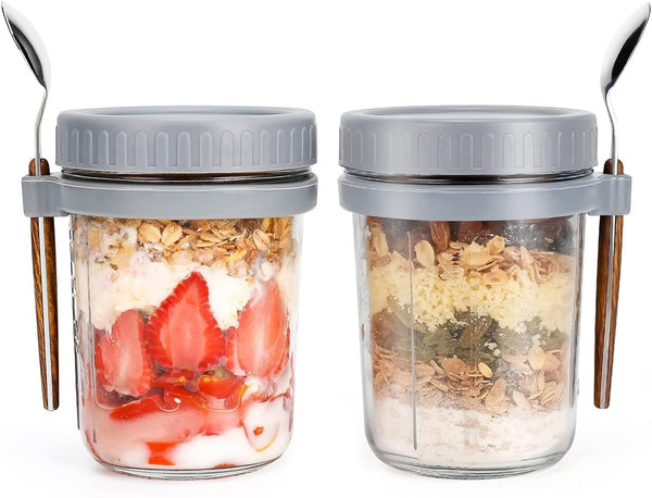 Lakshiv Enterprise Glass Food Storage Jar with Lid and Spoon Holder, 350 ml Borosilicate Glass Conta