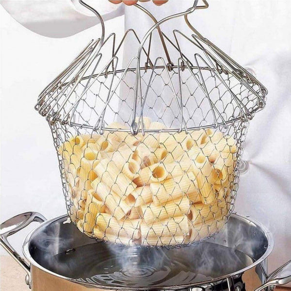 Foldable Wire Mesh Cooking Basket for Frying Boiling Draining and Rinsing – Stainless Steel Multi-Pu