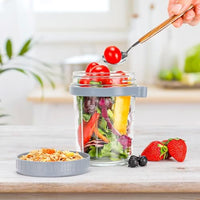 Lakshiv Enterprise Glass Food Storage Jar with Lid and Spoon Holder, 350 ml Borosilicate Glass Conta