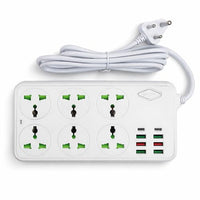 Universal Power Extension Board with 6 Multi Plug Sockets and Multiple USB Ports, On/Off Switch, Wir