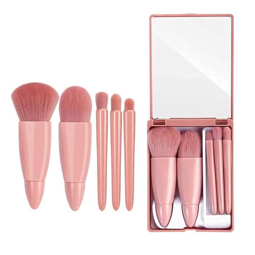 Makeup Brush Set with Storage Case and Mirror, Pink Handled Brushes