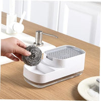 Lakshiv Kitchen Soap Dispenser with Sponge Holder, 400 ml ABS Plastic Liquid Soap Pump, Countertop D