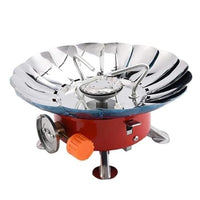 Portable Gas Stove Burner with Folding Wind Shield and Control Knob, Metal Body, Compact Design