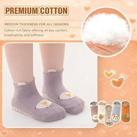 Lakshiv Baby Non-Slip Grip Socks, Pack of 5 Pairs, Soft Cotton Cartoon Socks with Anti-Skid Soles fo