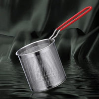 Stainless Steel Fryer Pot with Removable Perforated Basket and Long Handle for Frying and Draining