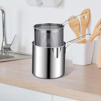 Stainless Steel Fryer Pot with Removable Perforated Basket and Long Handle for Frying and Draining