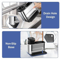 Lakshiv Kitchen Soap Dispenser with Sponge Holder and Brush Organizer, Stainless Steel Sink Caddy wi