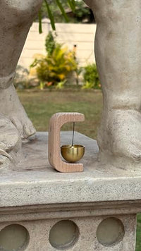 Wooden Door Bell with Hanging Brass Bell Bowl for Home Entrance Door