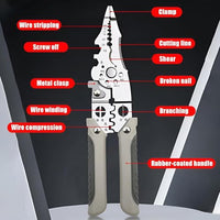 Wire Stripping and Crimping Tool with Multi-Function Cutting, Shear, Clamp, Screw Removal and Rubber