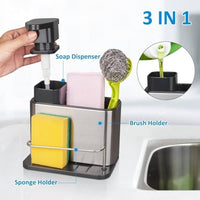 Lakshiv Kitchen Soap Dispenser with Sponge Holder and Brush Organizer, Stainless Steel Sink Caddy wi