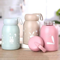 Water Bottle with Wide Mouth Lid, 330 ml, Rabbit Print Design, Carry Loop