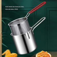 Stainless Steel Fryer Pot with Removable Perforated Basket and Long Handle for Frying and Draining