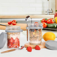 Lakshiv Enterprise Glass Food Storage Jar with Lid and Spoon Holder, 350 ml Borosilicate Glass Conta