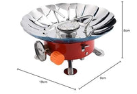 Portable Gas Stove Burner with Folding Wind Shield and Control Knob, Metal Body, Compact Design