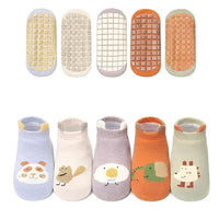 Lakshiv Baby Non-Slip Grip Socks, Pack of 5 Pairs, Soft Cotton Cartoon Socks with Anti-Skid Soles fo