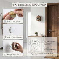 Magnetic Wooden Door Bell | Minimalist Desk/Table Bell with Hanging Metal Chime | No Battery Require