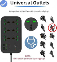 Universal Power Extension Board with 6 Multi Plug Sockets and Multiple USB Ports, On/Off Switch, Wir