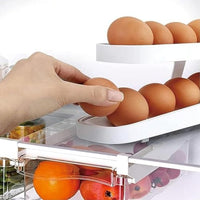 Egg Storage Organizerand dispenser for Refrigerator and Countertop, Two-Tier Rolling Egg Holder Tray