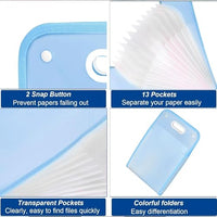 Expandable File Folder with 13 Pockets, Button Closure and Handle – Transparent Document Organizer f