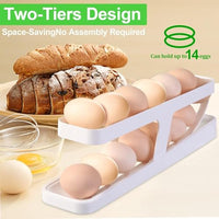 Egg Storage Organizerand dispenser for Refrigerator and Countertop, Two-Tier Rolling Egg Holder Tray