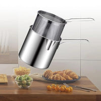 Stainless Steel Fryer Pot with Removable Perforated Basket and Long Handle for Frying and Draining