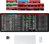 Large Desk Mouse Pad with Printed Keyboard Shortcut Reference, Extended Size Desk Mat for Keyboard a