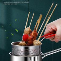 Stainless Steel Fryer Pot with Removable Perforated Basket and Long Handle for Frying and Draining
