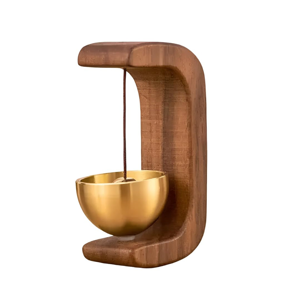 Wooden Door Bell with Brass Hanging Bell | Wall Mount Decorative Bell with Magnet & Sticker Attachment | Light Wood Finish…
