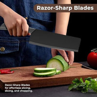Lakshiv Enterprise Kitchen Knife Set with Chef Knife, Cleaver Knife and Utility Knife – Black Blades