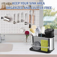 Lakshiv Kitchen Soap Dispenser with Sponge Holder and Brush Organizer, Stainless Steel Sink Caddy wi