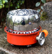 Portable Gas Stove Burner with Folding Wind Shield and Control Knob, Metal Body, Compact Design