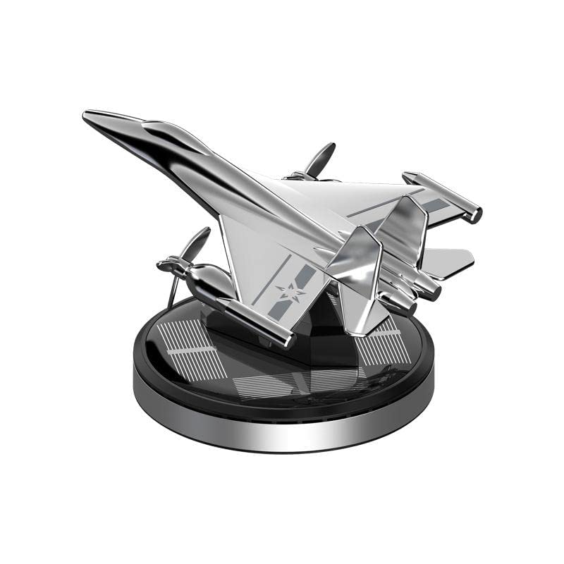 Lakshiv Enterprise Solar Powered Fighter Plane Car Air Freshener, 360° Rotating Propeller Dashboard Perfume Diffuser, Decorative Aircraft Ornament with 5 ml Fragrance Refill, Silver