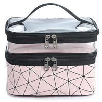 Makeup Organizer Travel Bag with Transparent Top, Dual Zip Compartments, Handle Carry Design, Pink G