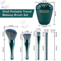 Shell Portable Makeup Brush Set with Mirror Box, 5 Brush Set, Green Travel Case