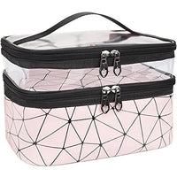 Makeup Organizer Travel Bag with Transparent Top, Dual Zip Compartments, Handle Carry Design, Pink G