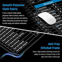 Large Desk Mouse Pad with Printed Keyboard Shortcut Reference, Extended Size Desk Mat for Keyboard a