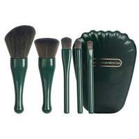 Shell Portable Makeup Brush Set with Mirror Box, 5 Brush Set, Green Travel Case