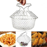 Lakshiv Stainless Steel Folding Frying Basket with Handle, Deep Frying Basket for French Fries, Chic