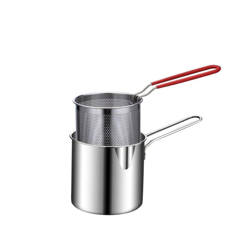 Stainless Steel Fryer Pot with Removable Perforated Basket and Long Handle for Frying and Draining