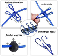 Portable Elastic Clothesline with Metal Clips, Adjustable Rope Design for Indoor and Outdoor Drying