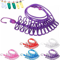 Portable Elastic Clothesline with Metal Clips, Adjustable Rope Design for Indoor and Outdoor Drying