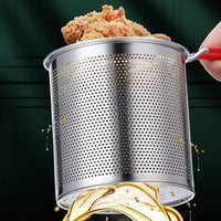 Stainless Steel Fryer Pot with Removable Perforated Basket and Long Handle for Frying and Draining
