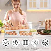 Egg Storage Organizerand dispenser for Refrigerator and Countertop, Two-Tier Rolling Egg Holder Tray