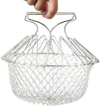 Foldable Wire Mesh Cooking Basket for Frying Boiling Draining and Rinsing – Stainless Steel Multi-Pu